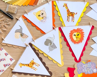 Safari Animal Bunting Craft Kit | Craft Activity | Iris Folding Craft Kit | Lion Giraffe Elephant