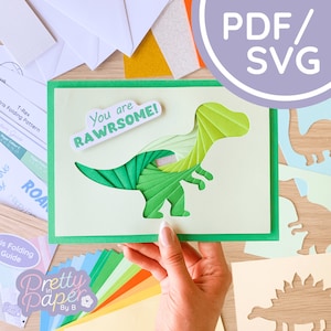 Dinosaur Iris Folding Pattern PDF & SVG | T- Rex Intermediate Iris Folding Pattern Download | Cut File | Card Making Template