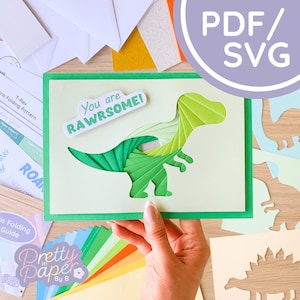 Dinosaurier Iris Faltmuster PDF & SVG | T-Rex Intermediate Iris Faltmuster herunterladen | Datei ausschneiden | Vorlage zur Kartengestaltung