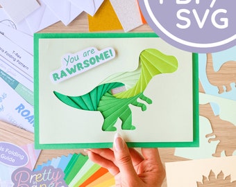 Dinosaurier Iris Faltmuster PDF & SVG | T- Rex Intermediate Iris Faltmuster Download | Schnittdatei | Kartenherstellungs-Vorlage