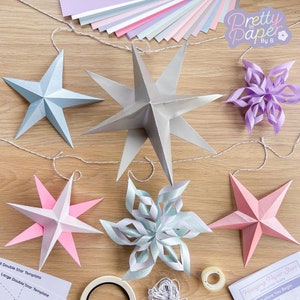 Guirlande d'étoiles et de flocons de neige | Kit d'étoiles en papier à suspendre | Kit de décorations de Noël en papier | Activité manuelle en famille
