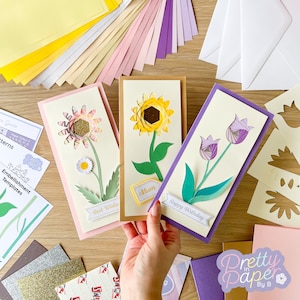 Kit de fabrication de cartes florales soleil | Kit d'artisanat pliable Iris pour débutants | Cadeau artisanal boîte aux lettres