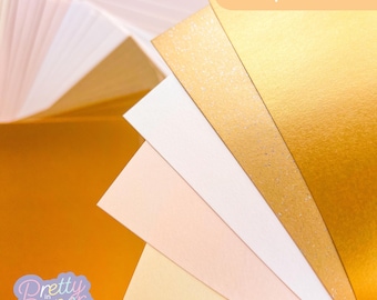 Golden Dusk Paper Pack A5, 30 Sheets | Plain, Pearlised & Sparkle | Gold Ivory Cream