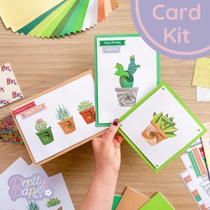 Kit para hacer tarjetas con plantas de interior Hello / Kit de manualidades para plegar iris de nivel intermedio / Manualidades para buzón de regalo / Maceta para plantas suculentas con cactus