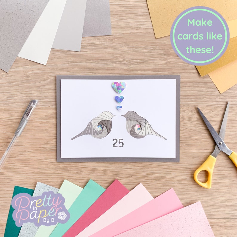 Love Birds Aperture Pack Pack of 3 Rectangle White Apertures x3, Coloured Card Blanks x3, C5 White Envelopes x3 image 5