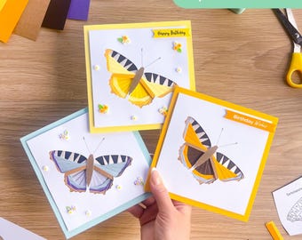 Tortoiseshell Butterfly PRINTED Aperture Card (Pack of 3) | 3 x Square Apertures, Card Blanks & Envelopes | Iris Folding Pattern