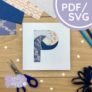 Lettre P Iris, motif de pliage PDF et SVG | Téléchargement | Couper le fichier | Modèle de fabrication de cartes