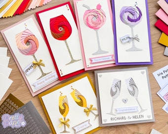 Time to Celebrate Iris Folding Kit | Wine, Gin, Champagne Glass Card Making Kit | Personalised Craft Activity