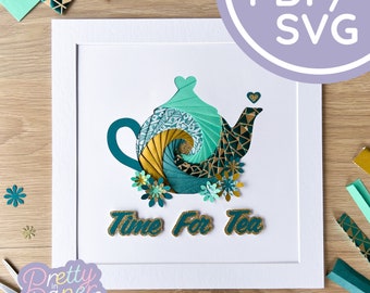 Théière Wall Art Iris Pliant Modèle PDF & SVG | Théière Grand Iris Pliant Modèle Télécharger | Fichier de coupe de théière | Modèle de fabrication de cartes