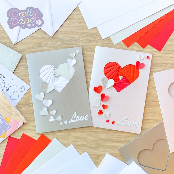 Happy Valentine's Day Greeting Card Kit, 4 Cards with Envelopes, Red  Hearts, DIY Card Kit, Adult Valentines Craft, Card Making Supplies