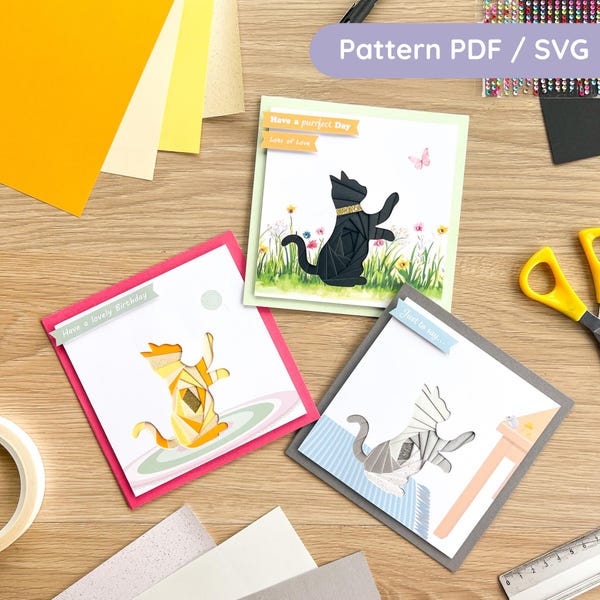 Playful Kitten Iris Folding Pattern PDF & SVG | Beginner Cat Printable Download and Cut File