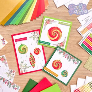 Kit per la creazione di biglietti Deck the Halls, edizione tradizionale natalizia / Piegatura di iris per principianti e intermedi / Decorazioni Palline Bulbi