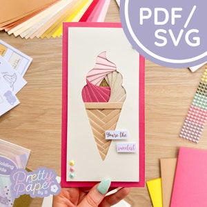 Modello pieghevole Ice Cream Iris PDF e SVG / Scarica modello stampabile per principianti / Taglia file / Modello per creare biglietti