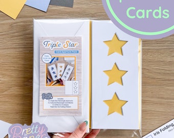 Triple Star Aperture Cards (Pack of 3) | 3 x Rectangular White Apertures, Coloured Card Blanks & White Envelopes