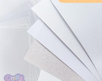 Snowy Serenity Paper Pack A5, 30 Sheets | Textured, Pearl, Plain & Sparkle | Craft Paper | White