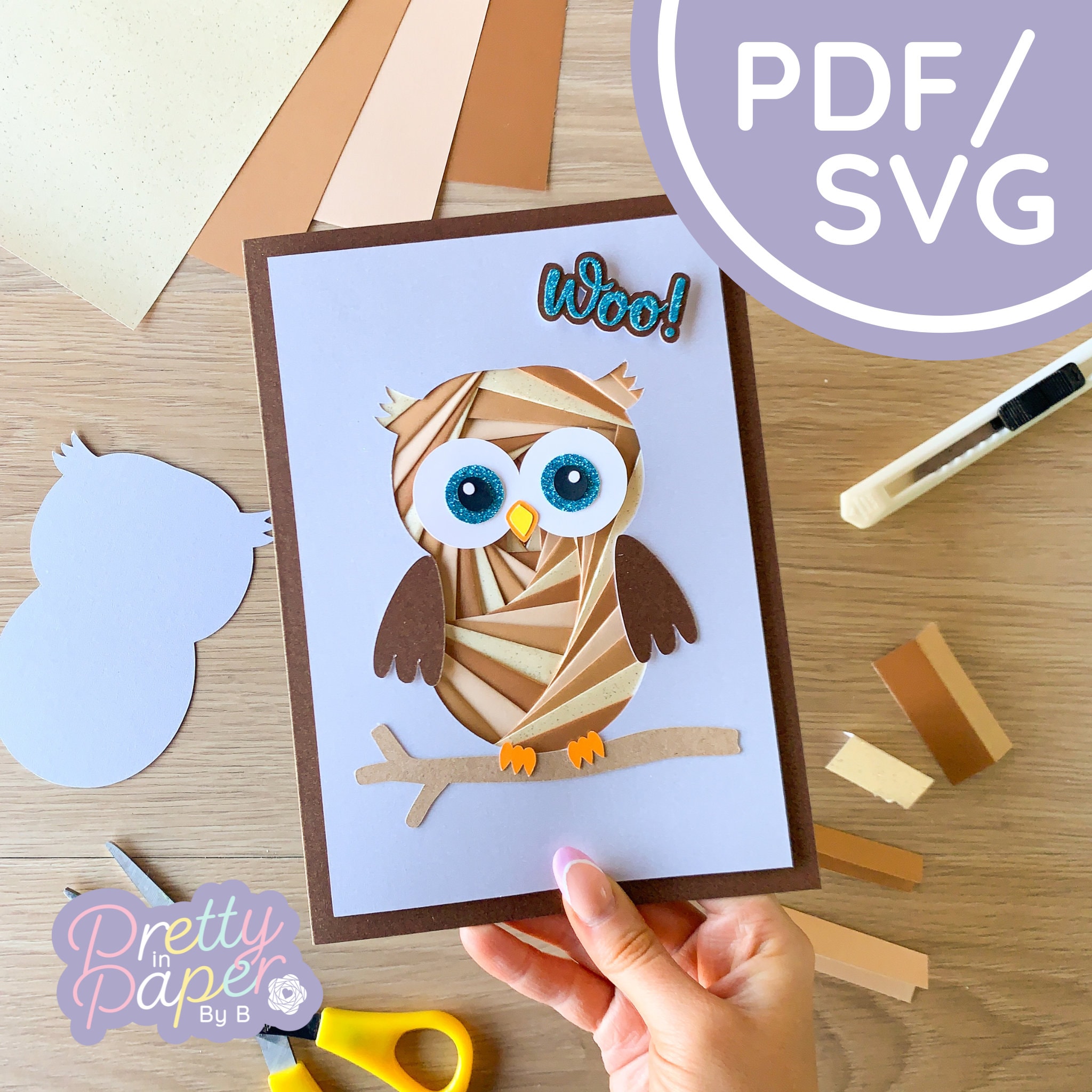 Eule Iris Faltmuster PDF & SVG | Vogel Anfänger Iris Faltmuster Download | Schnittdatei | Kartenherstellungs-Vorlage