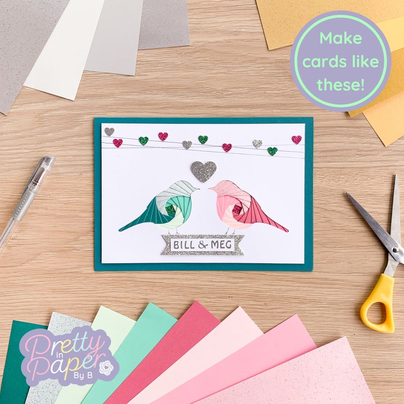 Love Birds Aperture Pack Pack of 3 Rectangle White Apertures x3, Coloured Card Blanks x3, C5 White Envelopes x3 image 4
