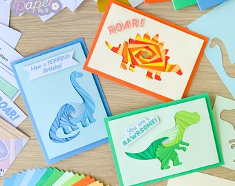 Dinosaur Card Making Kit | Iris Folding Craft Kit Beginners | Letter Box Craft Gift