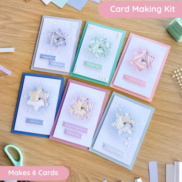 Snowflake Shimmer Luxury Card Making Kit | Beginner Iris Folding Craft Activity Kit | Makes 6x A6 cards
