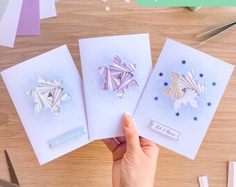 Diamond Snowflake Mini PRINTED Card Apertures A6 (Pack of 6) | White Card Blanks, Envelopes, Inserts, Iris Folding Pattern