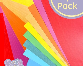 Carnival Brights Paper Pack | Plain & Pearlised A5, 60 Sheet Paper Pad | Craft Paper | Yellow, Orange, Pink, Purple, Green, Blue