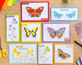 British Butterflies Card Making Kit | Beginner-Advanced iris folding craft kit | Makes 8 Cards