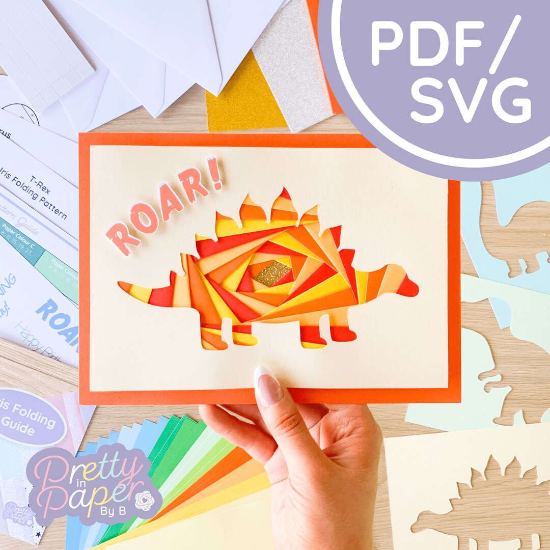 Stegosaurus Iris Folding Pattern PDF & SVG | Dinosaur Intermediate Iris ...
