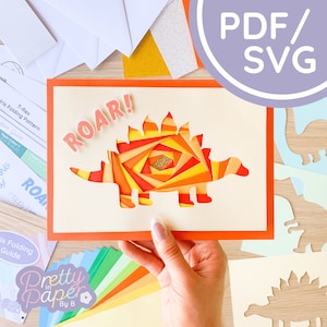 Stegosaurus Iris Folding Pattern PDF & SVG | Dinosaur Intermediate Iris Folding Pattern Download | Cut File | Card Making Template