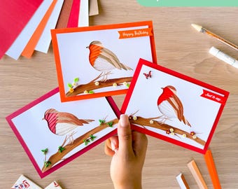 Mini Robin Bird PRINTED Card Aperture (Pack of 6) | Apertures, Card Blanks, Envelopes & Iris Folding Pattern
