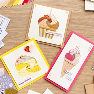 Party Treats Card Making Kit | Intermediate Iris Folding Craft Kit | Letterbox Craft Kit Gift | Cupcake, Cake Slice and Ice Cream