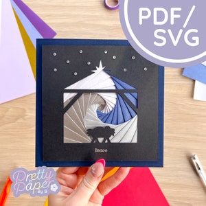 Silhouette della Natività Iris modello pieghevole PDF e SVG / Download di piegatura Iris di Natale / File di taglio / Creazione di biglietti