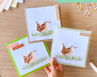 Wren Bird PRINTED Aperture Card (Pack of 3) | 3 x Square Apertures, Card Blanks & Envelopes | Iris Folding Pattern
