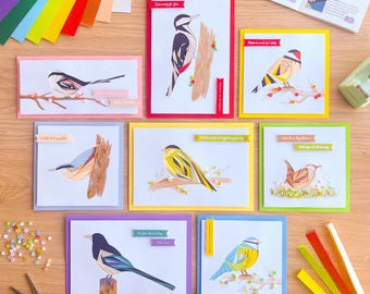 Garden Birds Card Making Kit | Intermediate iris folding craft kit | Makes 8 Cards