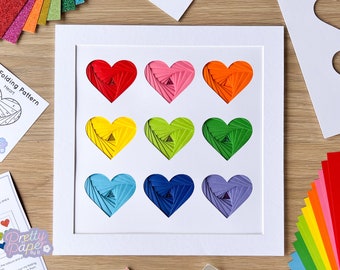 Nine Paper Hearts Iris Folding Craft Kit | Beginners Wall Art Kit | Bright Colours