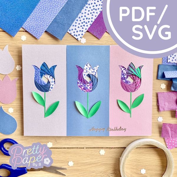 Tulip Iris Folding Pattern Mini PDF & SVG | Beginner Iris Folding Pattern Download | Cut File | Card Making Template