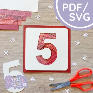 Numéro 5 Iris Pliant Modèle PDF SVG | Cinq modèles de pliage d’iris pour débutants Télécharger le fichier coupé | Modèle de création de carte d'anniversaire