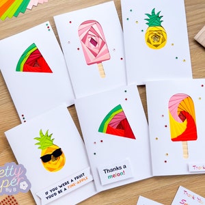 Kit de fabricación de tarjetas de verano dulce / Kit plegable de iris para principiantes / Regalo del kit de artesanía de buzón / Sandía, Piña, Polo de hielo