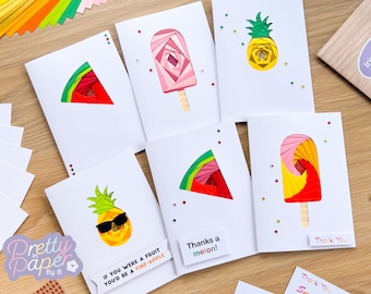 Sweet Summer Card Making Kit | Beginner Iris Folding Kit | Letterbox Craft Kit Gift | Watermelon, Pineapple, Ice Lolly