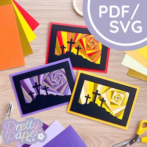 Modello pieghevole Iris sagoma tre croci PDF e SVG / Scarica pieghevole sagoma Iris di Pasqua / Taglia file / Creazione di biglietti