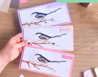 Long-tailed Tit Bird PRINTED Aperture Pack (Pack of 3) | Apertures, Card Blanks, Envelopes | Iris Folding Pattern