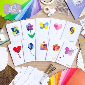 Kit per principianti per realizzare biglietti pieghevoli Iris / Edizione brillante / Kit regalo artigianale / Oltre 200 articoli