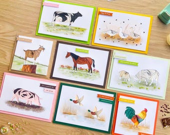 Farmyard Friends Card Making Kit | Iris Folding Craft | Sheep, Cow, Horse, Geese, Duck, Goat, Pig, Rooster