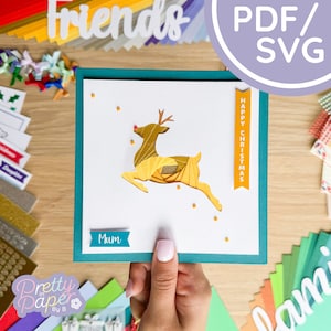 Vouwpatroon rendieriris pdf en SVG | Irisvouwpatroon voor beginners kerst downloaden | Bestand knippen | Sjabloon voor het maken van kaarten