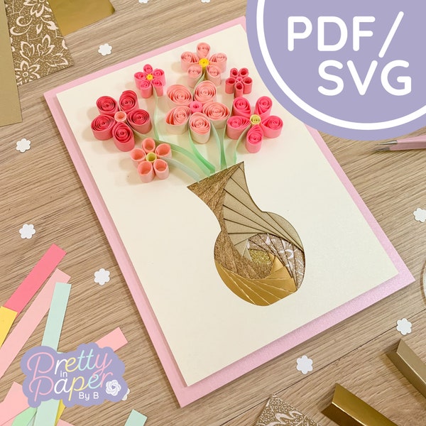 Vase Iris Folding Pattern PDF & SVG | Beginner Flower Pot Iris Folding Pattern Download | Cut File | Card Making Template