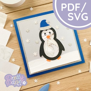 Penguin Iris Folding Pattern PDF & SVG | Beginner Iris Folding Template Download | Cut File | Winter Bird Card Making Template