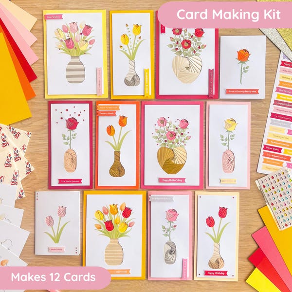 Flowers at Home Card Making Kit | Roses and Tulips | Iris Folding Craft Kit