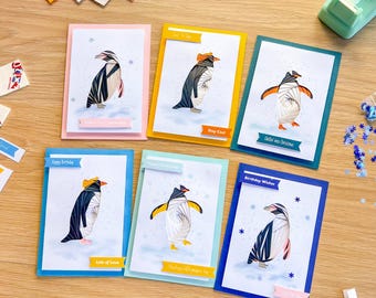 South American Penguins Card Making Kit | Intermediate Iris Folding Craft Activity Kit | Makes 6x A6 cards