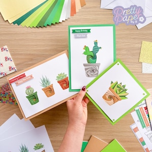 Bonjour Kit de fabrication de cartes plantes d'intérieur | Kit d'artisanat pliable Iris intermédiaire | Cadeau artisanal boîte aux lettres | Pot de plante succulente cactus