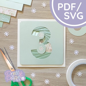 Number 3 Iris Folding Pattern PDF SVG | Three Iris Folding Pattern Download Cut File | Birthday Card Making Template