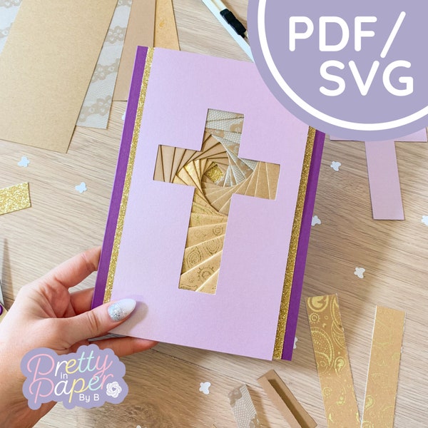 Cross Iris Folding Pattern PDF SVG | Beginner Iris Folding Pattern Download Cut File | Easter Card Making Template